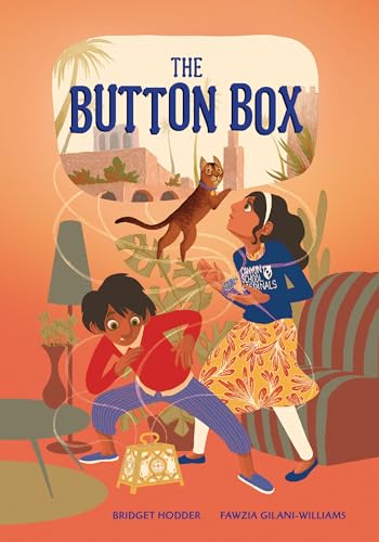 Book cover showing two children and a cat with swirling lines from a box.