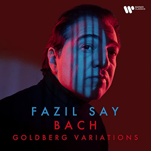Portrait of pianist Fazil Say with album title "Bach Goldberg Variations.