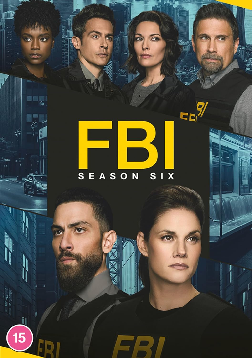 FBI Season 6 DVD cover featuring six cast members against a city backdrop.