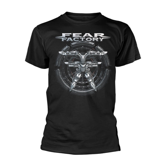 Black t-shirt with "Fear Factory" logo and robotic design graphic.