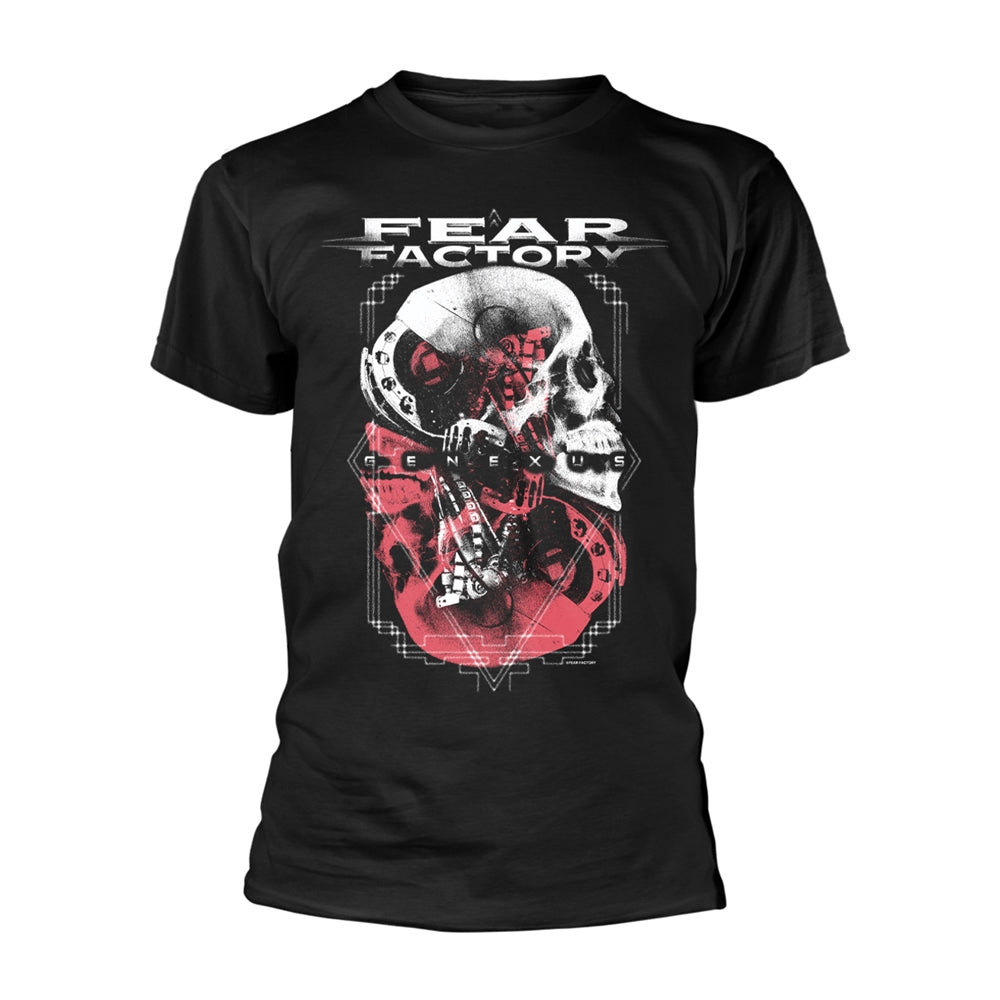 Black t-shirt with a robotic skull and "FEAR FACTORY" text design.