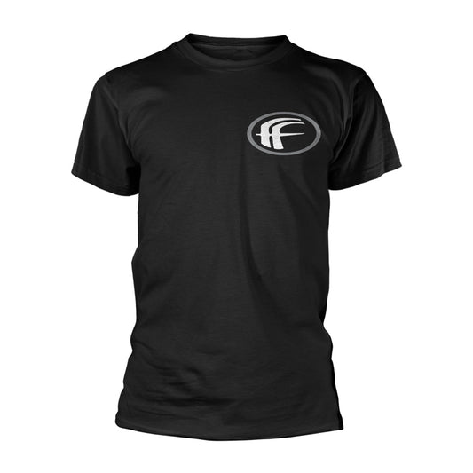 Black t-shirt with a grey oval and white "F" logo on the chest.