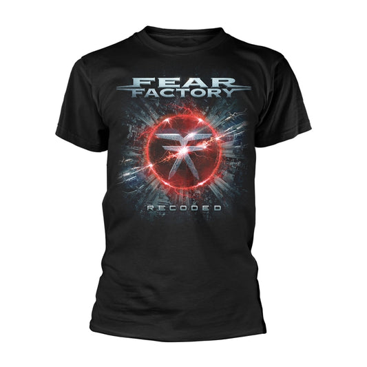 Black t-shirt with "FEAR FACTORY - RECODED" album art graphic.