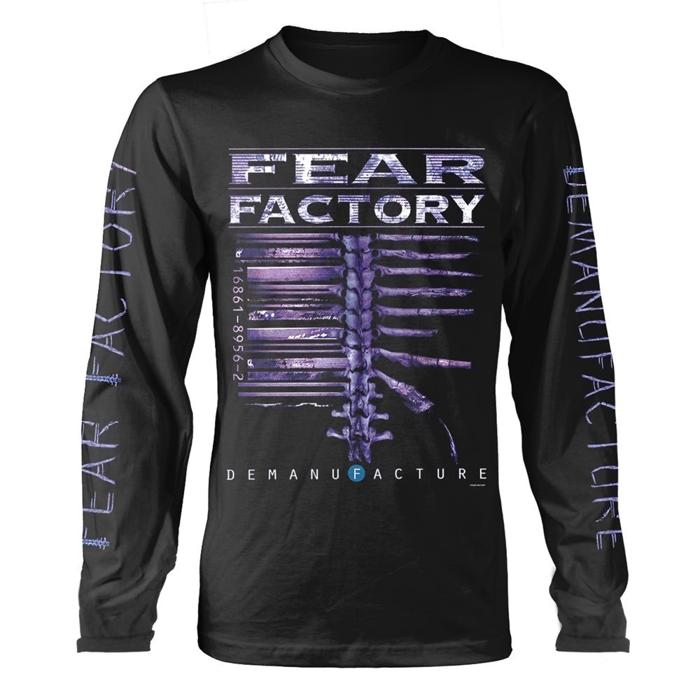 Black long sleeve shirt with Fear Factory band logo and spine graphic.