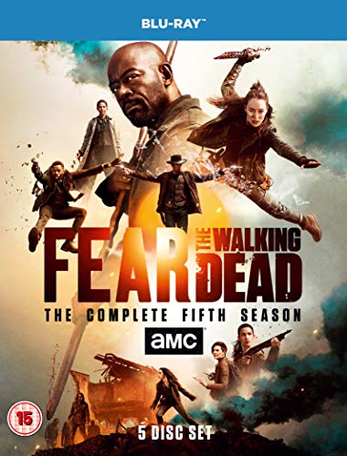 "Fear the Walking Dead Season 5 Blu-ray cover featuring characters in action poses."