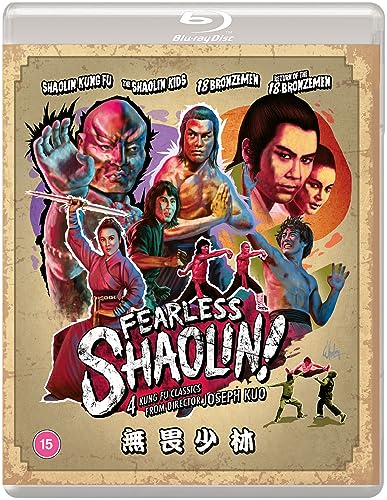 Blu-ray cover for "Fearless Shaolin!" featuring painted martial arts figures.