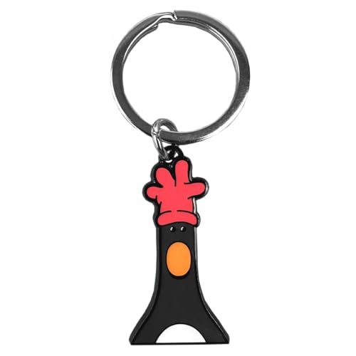 A black, bell-shaped Feathers McGraw character keyring with a red crest and orange beak.