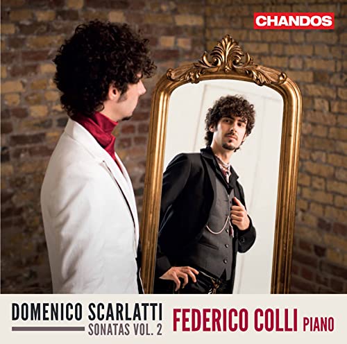 CD cover: pianist Federico Colli facing his reflection in an ornate mirror.