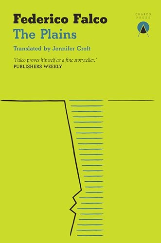 Yellow book cover with black lines and blue text: "The Plains" by Federico Falco.