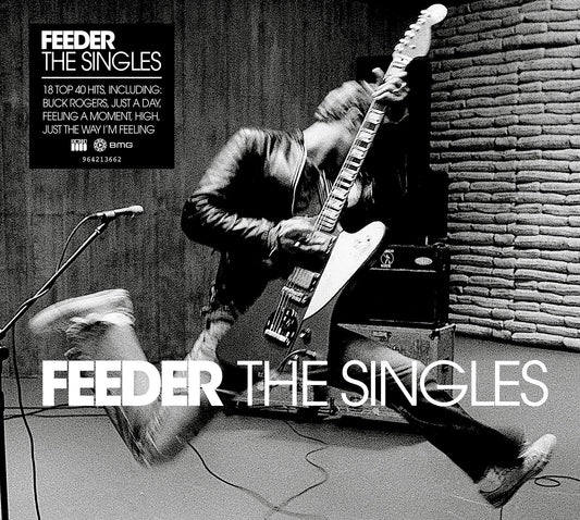 Black and white image of a guitarist jumping while playing an electric guitar.