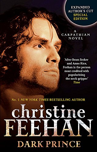 Book cover featuring a man’s face, title “Dark Prince” by Christine Feehan.