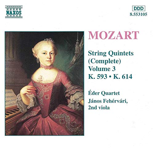 CD cover for Mozart’s String Quintets, Vol. 3, featuring a portrait.