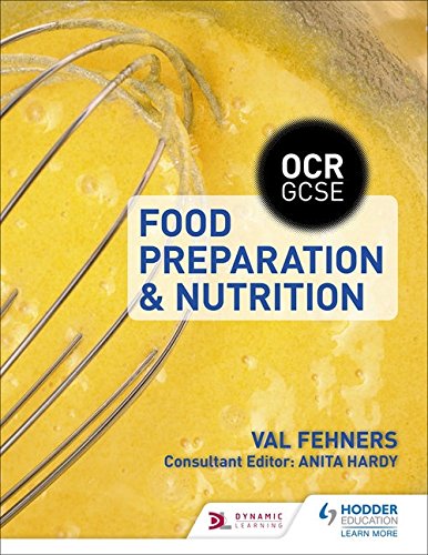 "Book cover with yellow batter background, whisks, and blue text 'Food Preparation & Nutrition'."