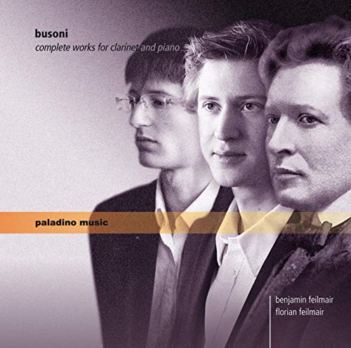 CD cover featuring portraits of three men, text “busoni” and “paladino music”.