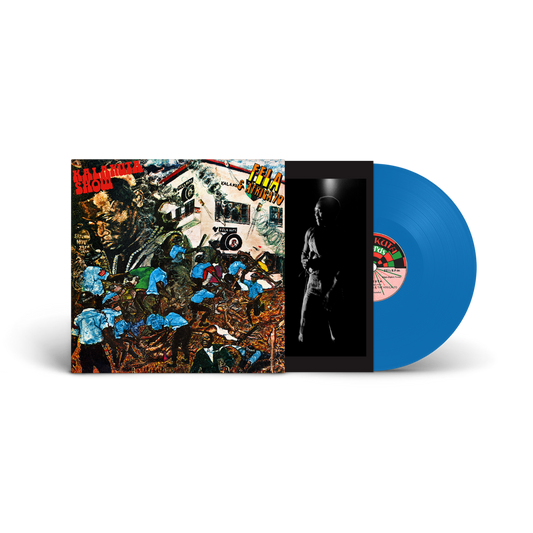 Fela Kuti “Kalakuta Show” vinyl record with colorful album art and blue disc.