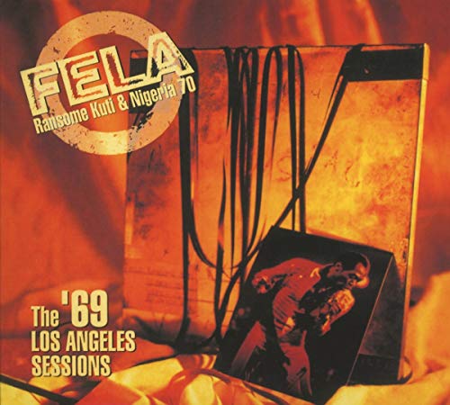 Fela Kuti album cover: orange tones, photo within a frame, text overlay.