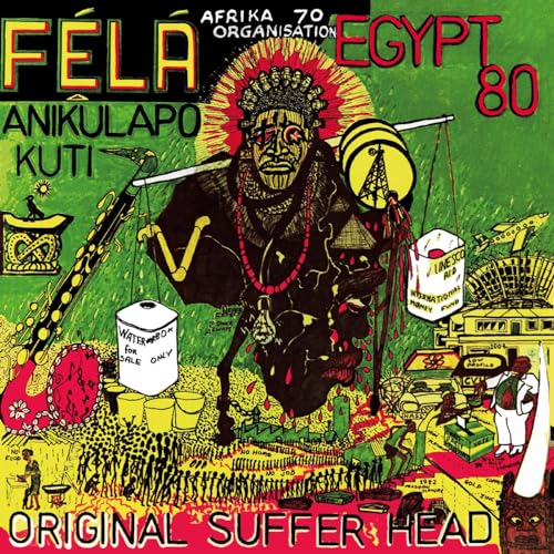 Fela Kuti album cover: vibrant green illustration with figures and text.