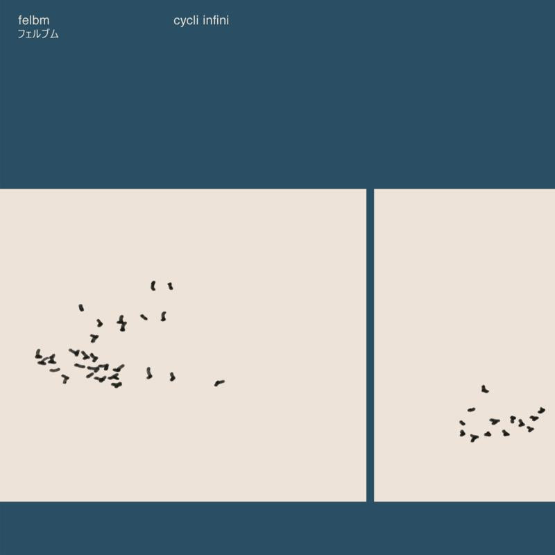 Album cover: abstract shapes resembling birds on a split beige and blue background.