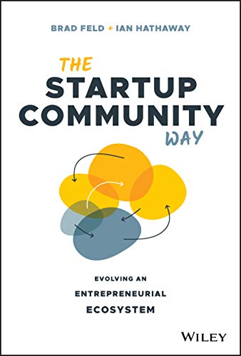 Book cover: "The Startup Community Way" with yellow and blue graphic.