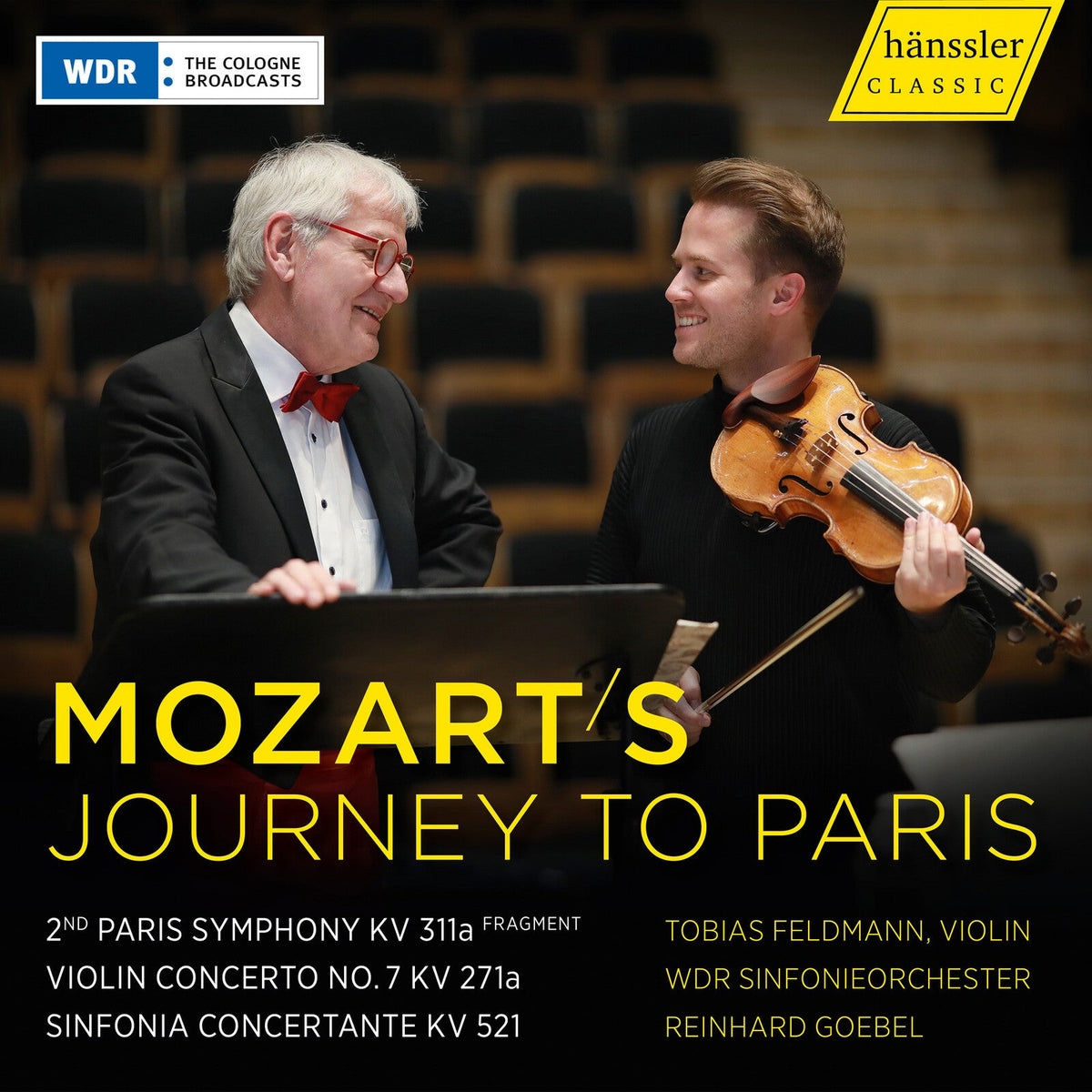 CD cover featuring two men with violin, text "Mozart's Journey to Paris".