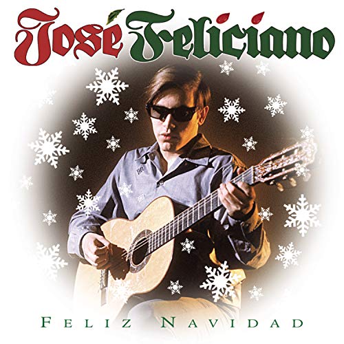Jose Feliciano playing guitar with snowflakes, album cover for "Feliz Navidad.