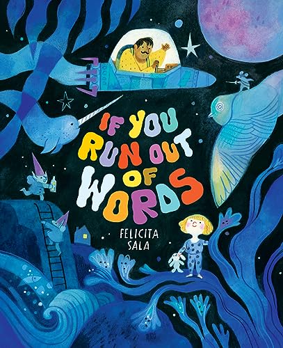 Book cover with whimsical illustration of a child, UFO, and fantastical creatures.