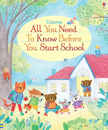 Book cover with illustrated animals walking towards a schoolhouse.