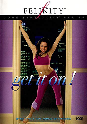 A woman in pink athletic wear poses in a doorway against a city background.