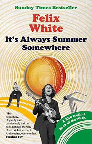 Book cover: “It’s Always Summer Somewhere” with cricket and guitar imagery.