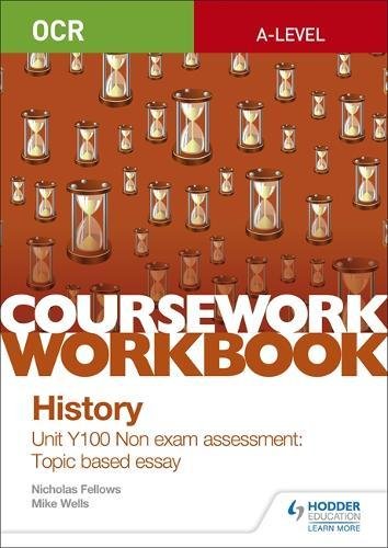OCR A-level History coursework workbook cover featuring a brown background with hourglass patterns.