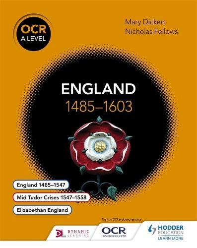 Textbook cover titled England 1485–1603 featuring a Tudor rose on a yellow background.