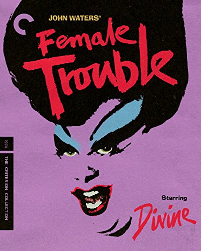 Stylized illustration of Divine on a purple background for the film Female Trouble.