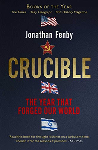 Book cover for "Crucible" with flags of US, USSR, UK, and Israel.