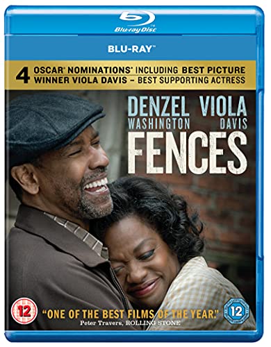 Blu-ray cover for "Fences" featuring Denzel Washington and Viola Davis.