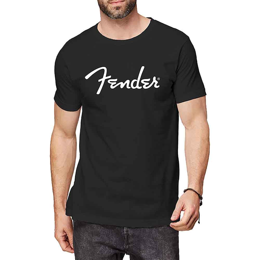 Black Fender t-shirt with white script logo, size XXL.