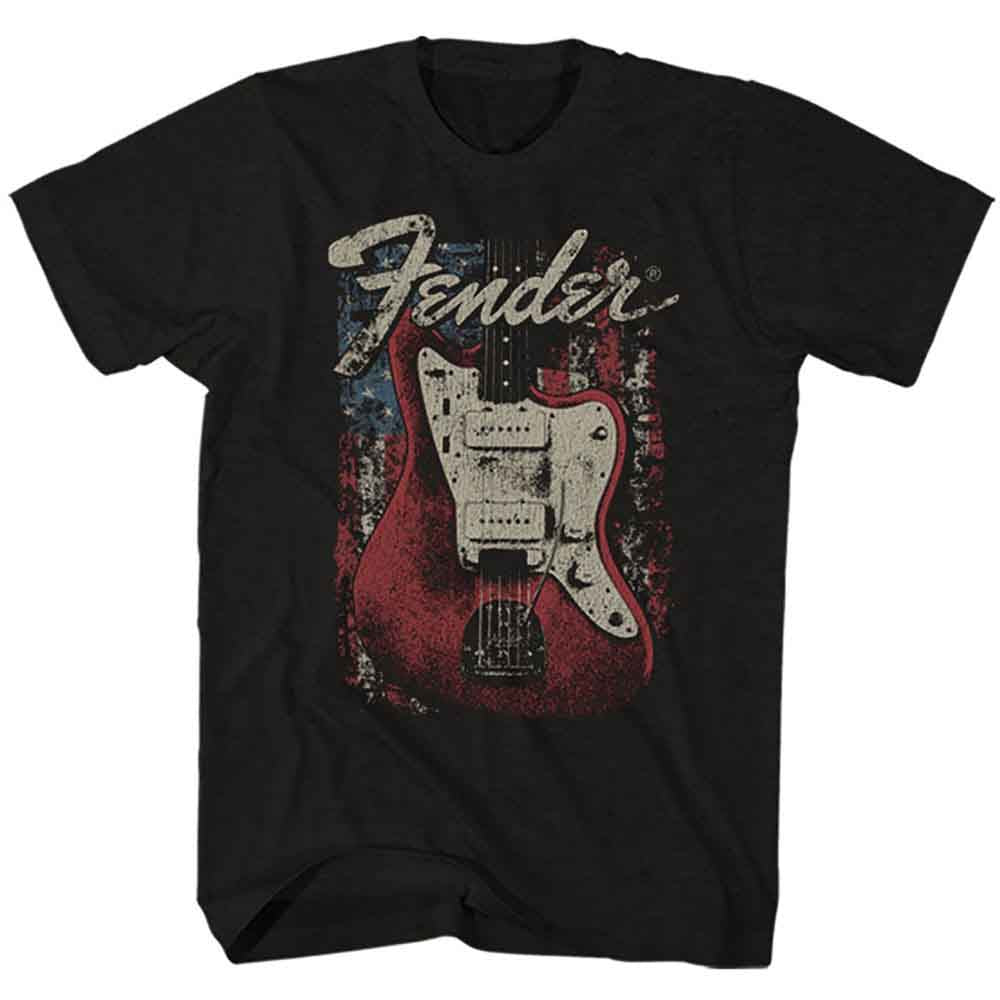 Black Fender t-shirt, size small (36-38 inch chest), with logo graphic.