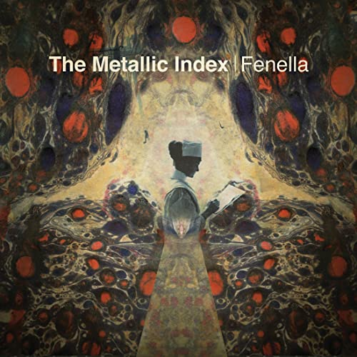Vinyl album cover: woman in patterned dress with abstract, marbled background.