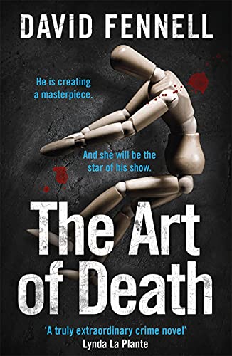 Book cover: wooden mannequin with red dots against a dark, textured background.