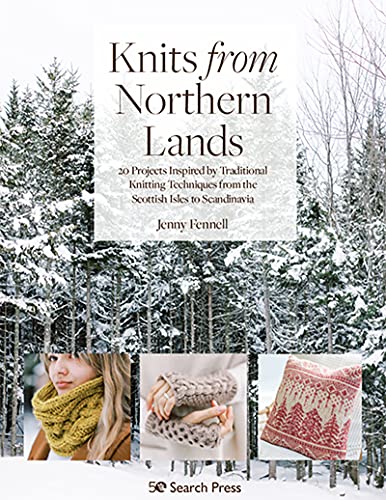 Book cover featuring snowy pine trees, a yellow cowl, grey mittens, and patterned cushion.
