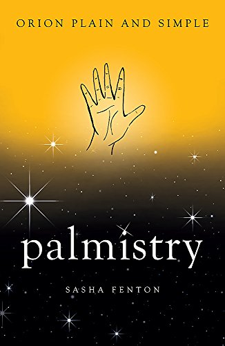 Book cover: hand outline with stars, title "Palmistry" by Sasha Fenton.