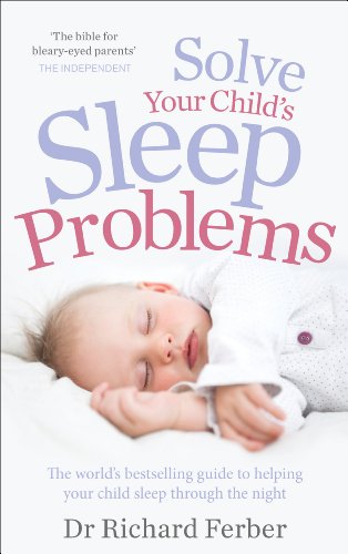 Book cover: "Solve Your Child's Sleep Problems" with a sleeping baby.
