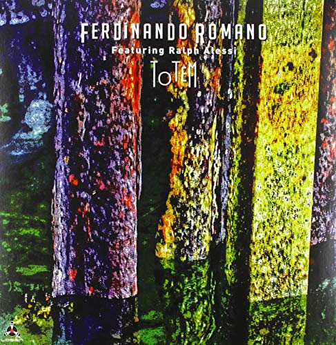 Album cover for "Totem" by Ferdinando Romano, featuring colorful tree trunks.