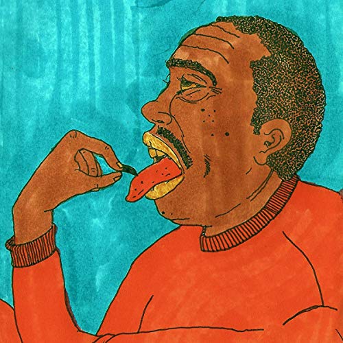 Illustration of a man in aS a red sweater sticking out his tongue.
