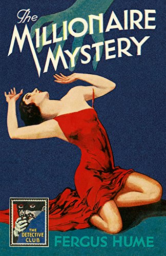Vintage book cover: woman in red dress, dramatic pose, mystery novel.