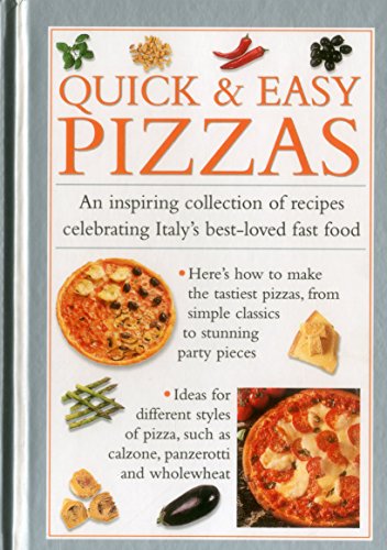 Cookbook cover for "Quick & Easy Pizzas" featuring pizza and ingredients.