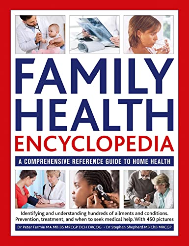 Book cover: "Family Health Encyclopedia" with images of people and healthcare.