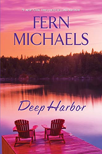 Book cover: lakeside scene with Adirondack chairs, title “Deep Harbor.”