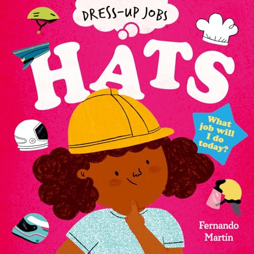 Children's book cover with a girl wearing a yellow hard hat on pink background.
