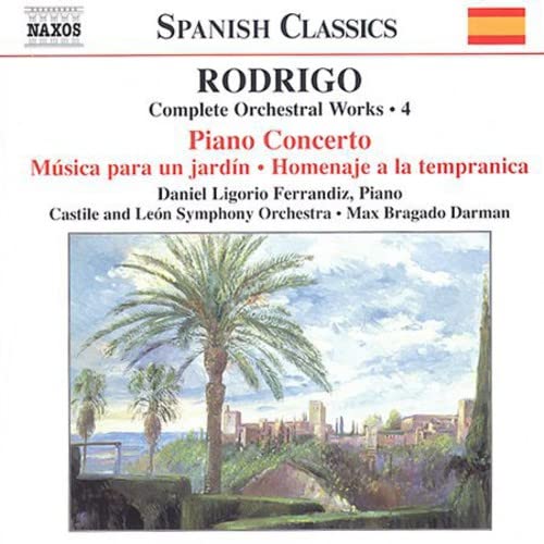 CD cover for Rodrigo’s orchestral works, featuring a garden landscape.