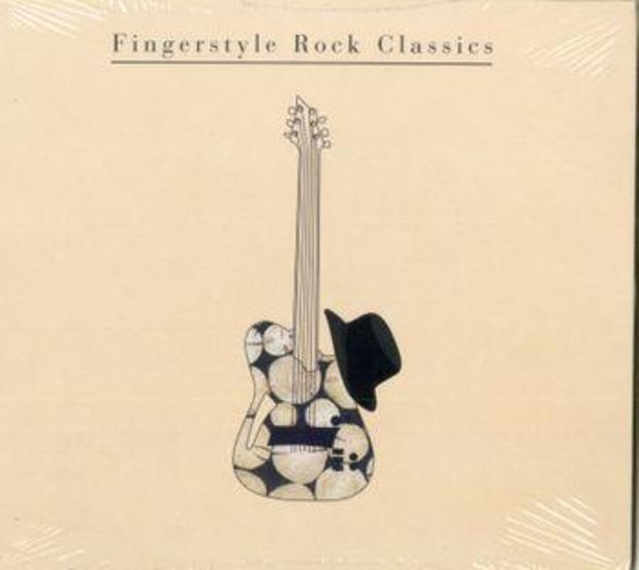 CD cover: guitar and hat illustration, beige background.